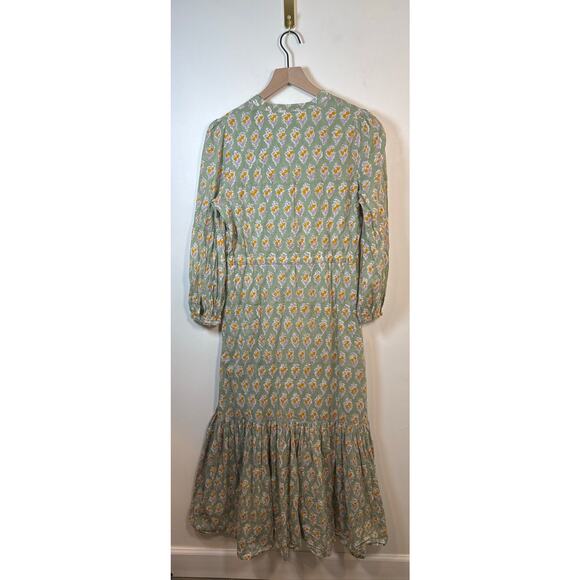 Emerson Fry India Collection Organic Cotton Floral Maxi Dress in Sage Green - Sm - Picture 6 of 7